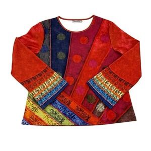 Misslook Hippie Festival Red Colorful Top 70's Retrol Heavy Blouse Women 3X